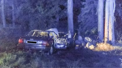 Ostrów Mazowiecka - Samochód osobowy wczoraj wieczorem zakończył jazdę na drzewi