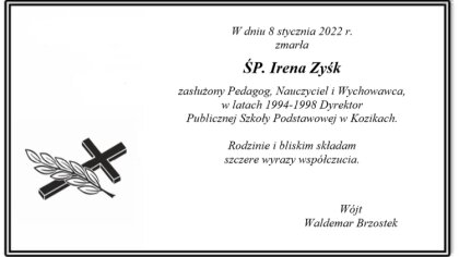 Ostrów Mazowiecka - Zmarła Irena Zyśk, Dyrektor Publicznej Szkoły Podstawowej w 