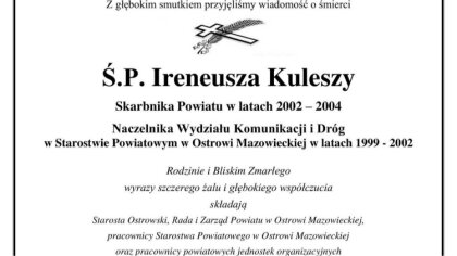 Ostrów Mazowiecka - Zmarł Ireneusz Kulesza, Skarbnik Powiatu w latach 2002 - 200