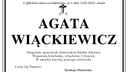 Ostrów Mazowiecka - Zmarła Agata Wiąckiewicz, była długoletnim pracownikiem Służ