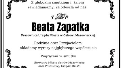 Ostrów Mazowiecka - Zmarła Beata Zapatka, pracownica Urzędu Miasta w Ostrowi Maz