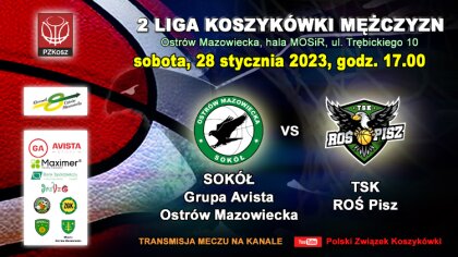 Ostrów Mazowiecka - W sobotę o godz. 17:00 koszykarze Sokoła Grupa Avista Ostrów