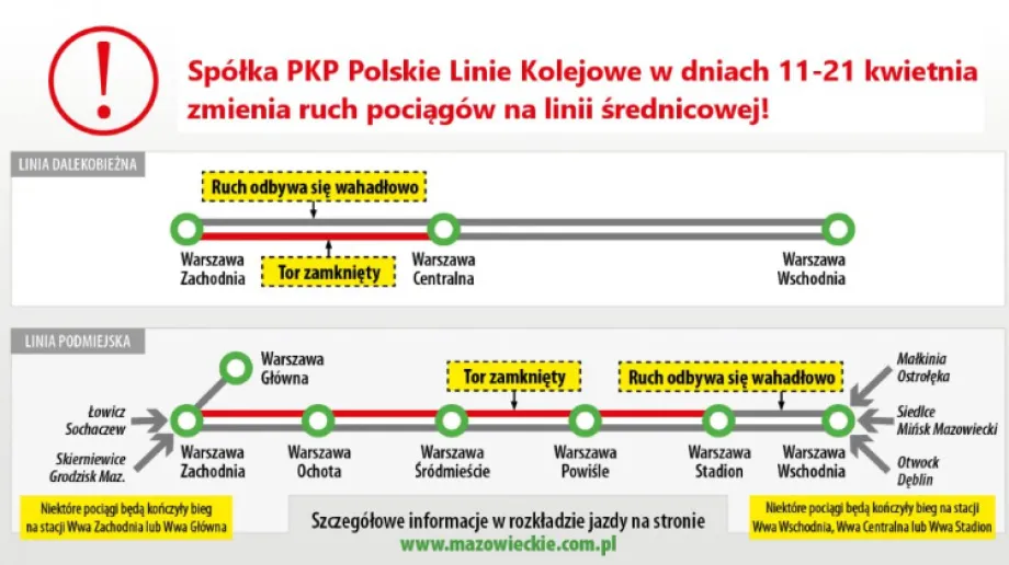 W dniach od 11 do 21 kwietnia 2023 roku Spółka PKP Polskie Linie Kolejowe wprowadzi zmiany w rozkładzie jazdy pociągów związane z pracami mod