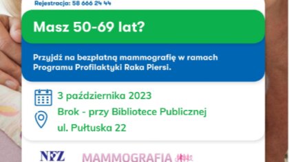 Ostrów Mazowiecka - Mieszkanki Broku w wieku 50-69 lat mają okazję skorzystania 