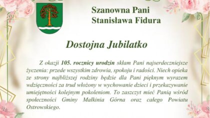 Ostrów Mazowiecka - Najstarsza mieszkanka gminy Małkinia Górna świętuje 105. uro