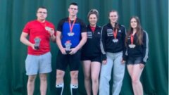 Ostrów Mazowiecka - Czwórka młodych sztangistów reprezentujących UOLKA