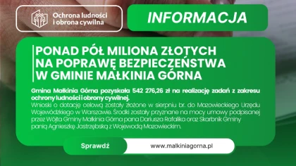 Ostrów Mazowiecka - Gmina Małkinia Górna zdobyła środki w wysokości 542 276,26 z