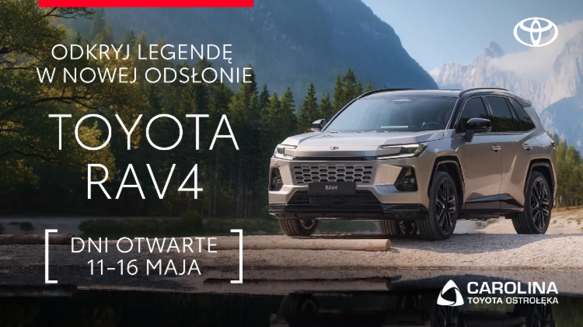 W salonie Carolina Toyota Ostrołęka przy ul. Warszawskiej 36 trwają Dni Otwarte nowej Toyoty RAV4. Tylko do 16 maja na klientów, którzy zdecyd