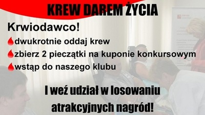 Ostrów Mazowiecka - Krwiodawco dwukrotnie oddaj krew, zbierz dwie pieczątki na k