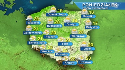 Ostrów Mazowiecka - W poniedziałek deszcz spadnie jedynie w okolicach Lubelszczy